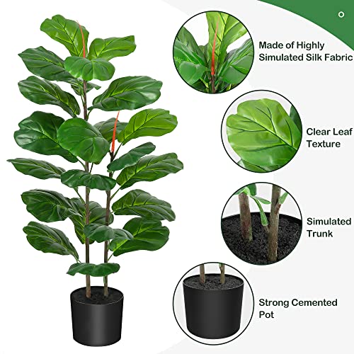 GAOMON 39inch Artificial Fiddle Leaf Fig Tree, Faux Ficus Lyrata, Potted Ficus Lyrata Faux Tree Fake Plant for Home Office Decoration