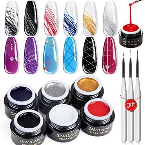 SAVILAND 6 Colors Spider Gel with Nail Art Brushes