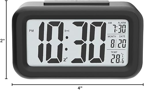 Miniatura 8 de Reloj despertador digital, reloj despertador para dormitorio con luz nocturna, temperatura interior, pantalla LED grande, funciona con pilas,