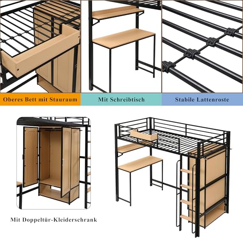 Cama alta infantil para dormitorios pequeños con escritorio 7