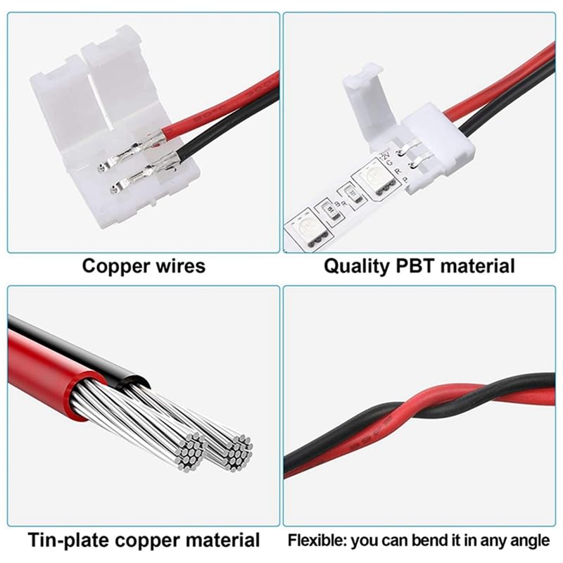 Wiring Connecting Terminals - 96Pcs 8Mm 2 Pin LED Strip Light Connector for 8 Mm Wide Flexible SMD 3528 2835 Single Color LED Strip Lights Solderless - (Color: White red Black)