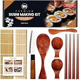 Wimitools All Wood Sushi Making Kit Nonplastic Sushi Roller Kit, Nanmu Wood Rice Paddle, Spreader, Chopsticks, Bamboo Mat - the Pro Homemade Sushi Kit and Best Gift