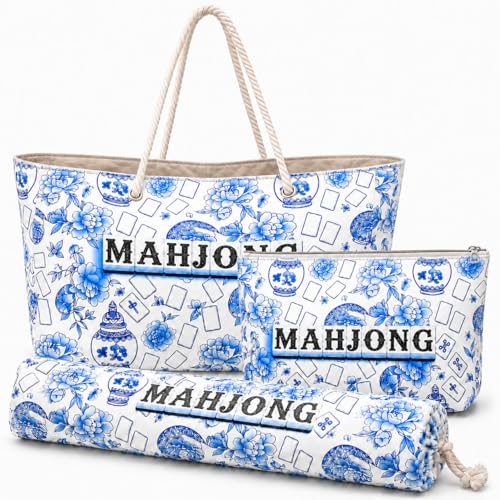 Set de 3 Bolsas para Mahjong Americano, Azul Floral