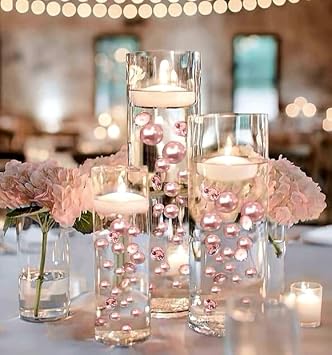 Vase Pearlfection 200 Floating Light Pink Pearls with Pink Sparkling Gems- Large Sizes- Fills 4 Gallons for Your Vases- with 4 Pre-Measured Prep Bags for Best Results!