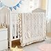 Wowelife Crib Bedding Set for Girls, 3PCs Boho Crib Comforter Set Beige, Ruffle Baby Crib Bedding Set Nursery Bedding Sets for Girls and Boys, Include Quilted Comforter, Crib Skirt and Sheet, Beige