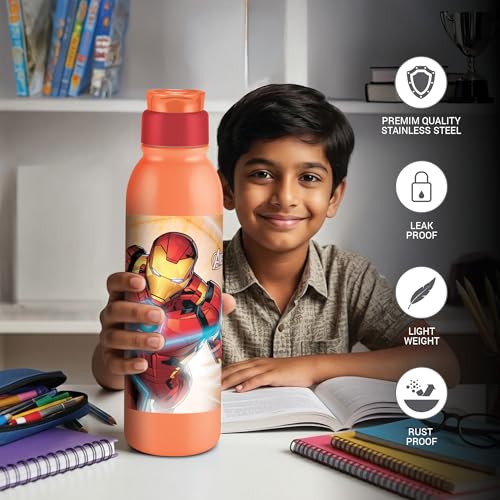 Image of MILTON Marvel Caper 1000 Stainless Steel Water Bottle 870 ml, Single Walled, ISI Certified I Leak Proof Lid, Rust Proof I For School, Office, Gym I Orange