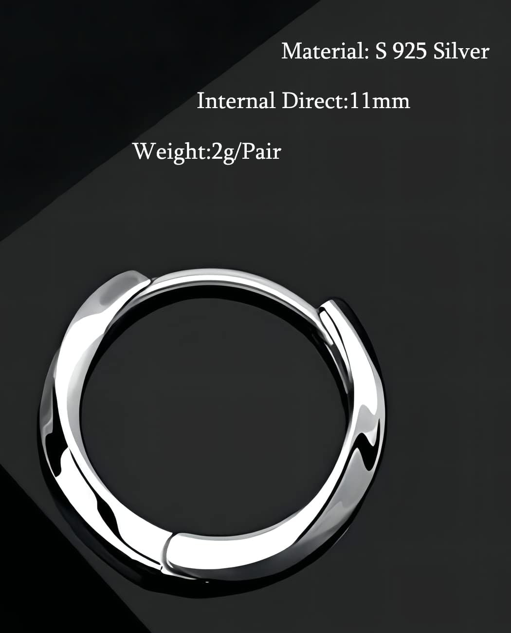 Men's Earring Hoop 925 Sterling Silver Hoop for Men Round Huggie Mens Hoops Earrings Ear Piercings - Image 5