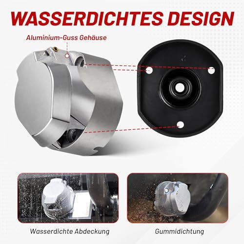 RED WOLF 7 Polig Metall Anhänger Steckdose, 7 Poliger Anhängersteckdose Wasserdicht mit Gummidichtung, Aluminium-Guss Gehäuse, für Pkw Anhänger 7-Pol Pin Anhängerkupplung Nach ISO 1724