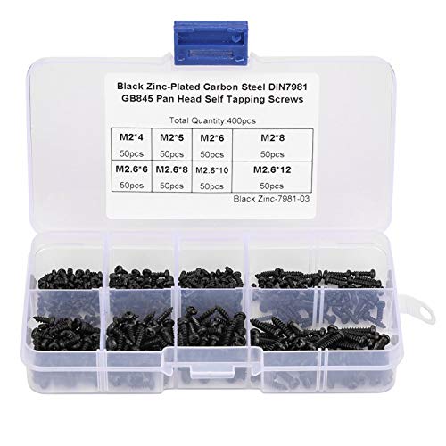Screw-400Pcs Black M2/M2.6 Pan Head Self Tapping Screws Set Assortment Kit