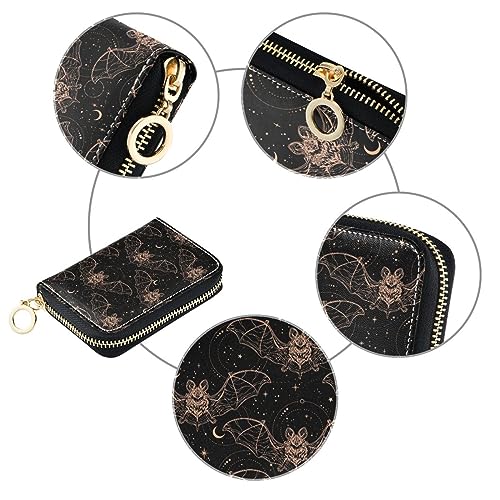 Gothic Bats Moon RFID Credit Card Holder Leather With Zipper Card Case Wallet for Women Girls3