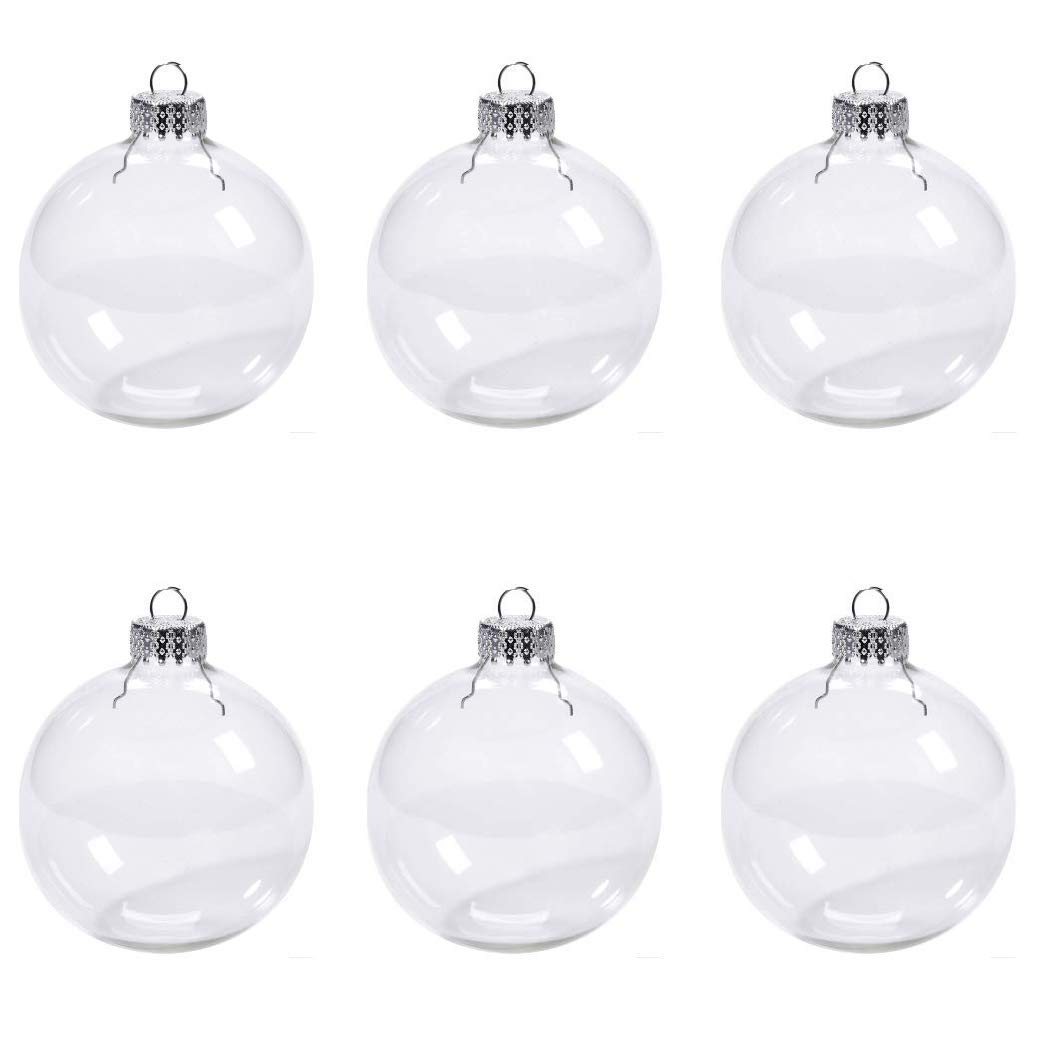 MISAZ 6 Pieces Transparent Round Christmas Balls Ornaments, Clear Fillable Christmas Tree Hanging Plastic Baubles Ornament DIY for Wedding Party New Years Present Holiday Decor,60mm