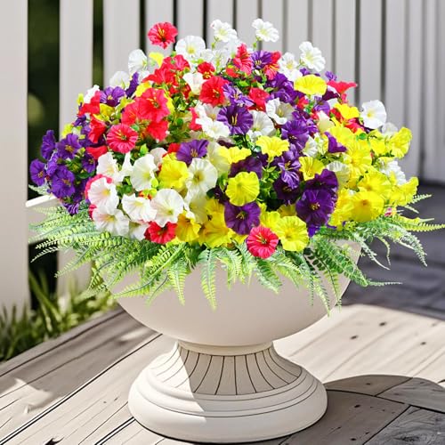 16 Bundles Outdoor Artificial Fake Flowers UV Resistant No Fade