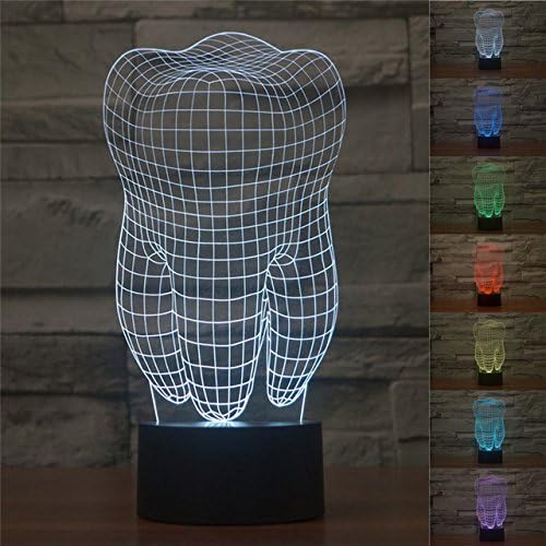 Ruumika Tooth Shape 3D Illusion LED Table Lamp NightLight Kids Colorful Table Touch Lamp Gift for Dentist