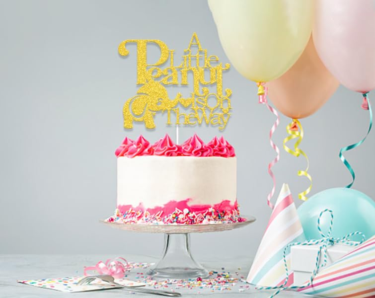 „A Little Peanut Is On The Way“ Glitzer-Banner – Elefanten-Design Für Babyparty & Gender Reveal (gold)