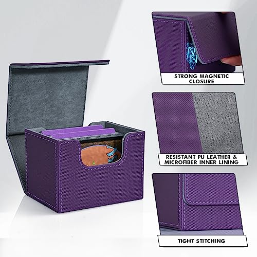 Image of ZLCA Card Deck Box for Trading Cards, MTG Commander Deck Box Holds 120+ Single Sleeved, Leather Magnetic Card Storage Case Fits for TCG CCG Magic (Purple)