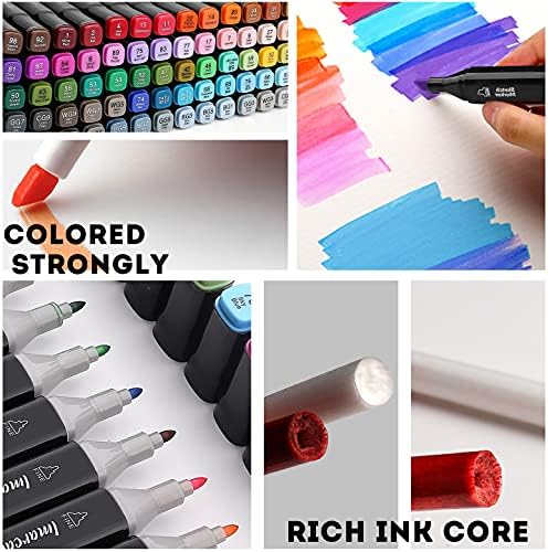 Imarcado Dual Tip Markers Art Marker Pens Colouring Pens Alcohol Based Markers Black Permanent Maker Pen Artist Markers For Adults Kids Drawing Marker Set, 80 Colour Box