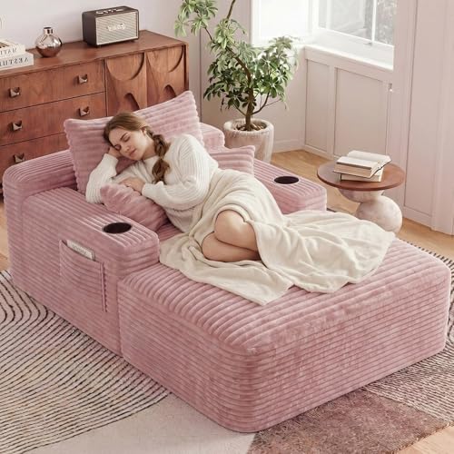 65" Oversized Boneless Chaise Lounge with Cup Holders