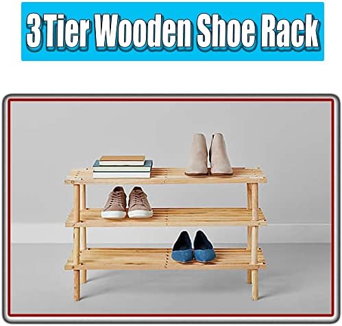tradefirst 3 Tier Wooden Shoe Rack, Shoe Storage Bench Made From Natural Wood Perfect For Corridor, Bedroom & Small Spaces, Wooden Shoe Rack 3 Tier Shoe Rack Wooden