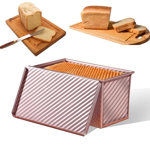 Aohcae Molde para pan con tapa, acero al carbono, molde para pan con revestimiento antiadherente y orificios de ventilación, molde para pan tostado, molde para panes, pasteles y pasteles – 21 x 11 x