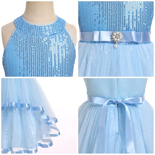 Flower Girl Wedding Guest Formal Holiday Dress Halter Sparkly Sequins Birthday Pageant Evening Prom Birthday Outfits3