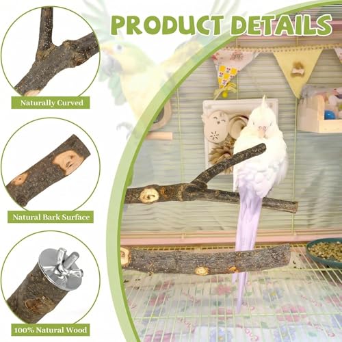 Image of 5PCS Natural Wood Bird Perch Set - Straight & Forked Branch Perches Cage Perches Accessories for Small Medium Birds, Parakeets, Budgies, Cockatiels, Conures