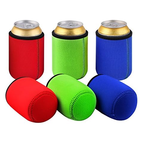 TAGVO Can Sleeves, Can Coolers Insulated Beer Durable, Beverage Insulators Covers Easy-On Can Cooler Set of 6- Assorted Colour, Neoprene with Stitched Fabric Edges for Camping Barbecue Cover