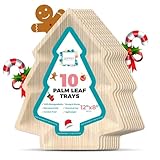 LEAFIQUE 12 x 8 Inch Palm Leaf Christmas Tree Trays – Eco-Friendly Charcuterie Board Tray, Biodegradable Disposable Holiday Serving Platters (Pack of 10)