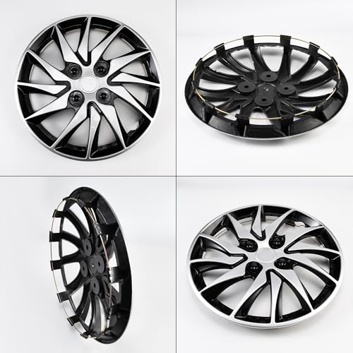 Image of 14 inch Hubcaps Set of 4, Silver Black Racing Sport Wheel Covers, Universal Fit 14 inch ABS Snap-On Hub Caps for Car Sedan SUV Truck, Car Replacement Exterior Accessories