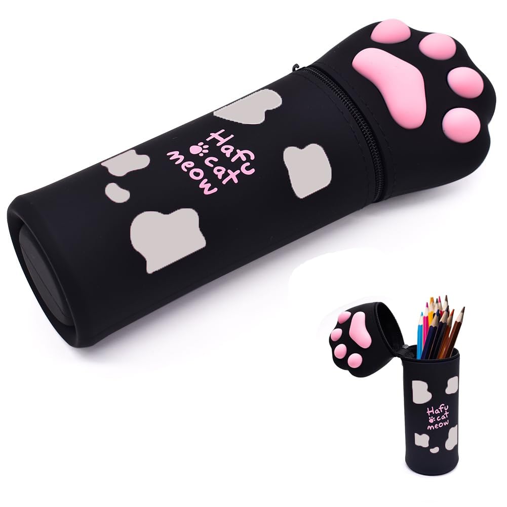 LGWJHCY Telescopic Pencil Case 2 in 1 Soft Silicone Kawaii Cat Desktop Pen Holder Zipper Closure Storage Bag Pencil Case for Kids Adults Pink