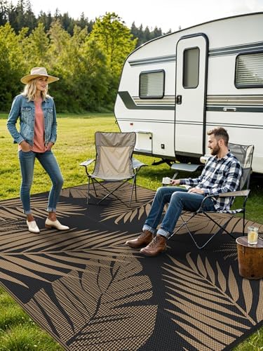 GENIMO Outdoor Rug Waterproof for Patios Clearance, Reversible Outdoor Plastic Straw Camping Rug Carpet, Large Area Rugs Mats for RV, Camper, Deck, Balcony, Porch, Backyard, Beach, Picnic. Leaf - 2