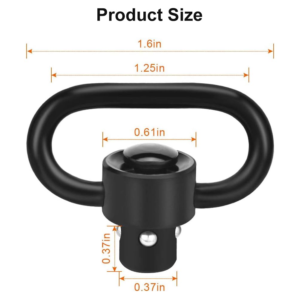 QD Sling Swivels da 1,25", Heavy Duty QD Sling Girevoli Mount, QD Sling Pacchetto di 2 Anello con Perno, QD Sling Swivel a Rilascio Rapido Qd Push Button Sling Tactical Sling Loop Adapter, 2 Pezzi