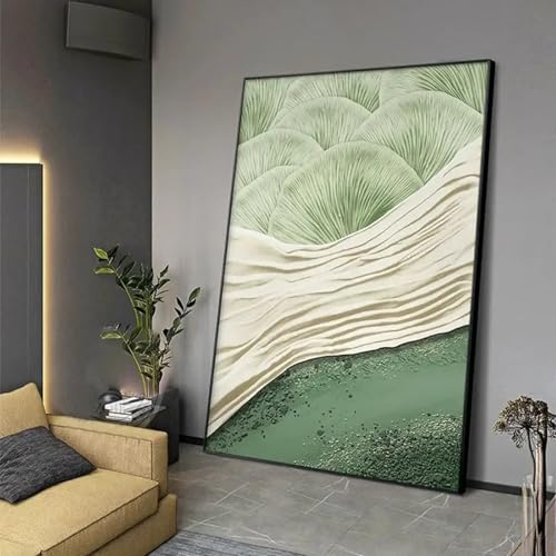 Tableau vert abstrait pour grand salon contemporain et décoration épurée
