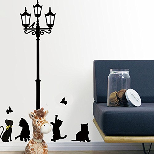 Gadgets Wrap Cats Street Lamp Lights Stickers for Wall Decal Removable PVC Wallpaper for Living Room Art Vinyl Decor 33cm*60cm Wall Stickers