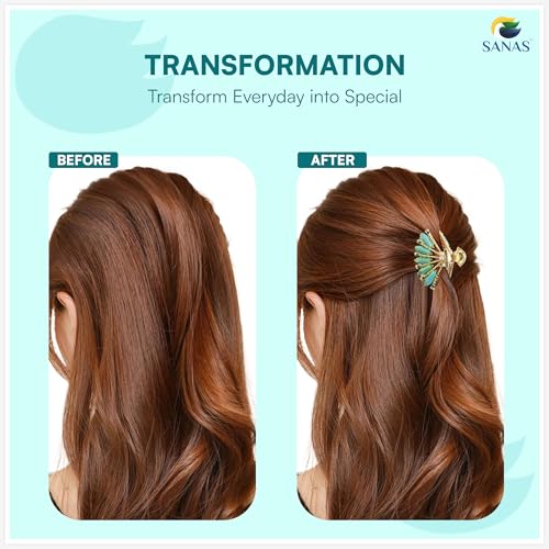 Image of Sanas Hair Clips For Women (1Pcs) Stylish Pearl Hair Accessories For Women Wedding Ready Style Korean Cute Things Traditional Yet Trendy Stylish Hair Clips For Girls Accessories (1Pcs) (Golden-Blue)