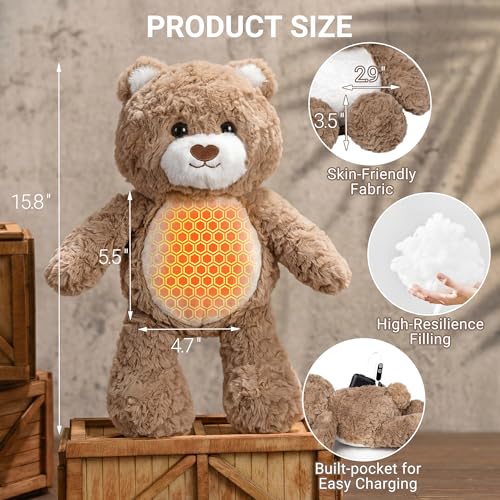 Image of Teddy Bear Heating Pad Plush, USB Powered Electric Heated Stuffed Animal with 3 Heat Levels & Timer, Soft Warm Bear Plushie Cushion, Classic Teddy Bear Gift for Mom Women Teen Girls