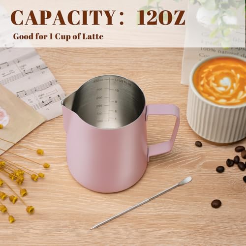 Image of Amrules Milk Frothing Pitcher 12oz Frother Cup Barista Tools, Pink