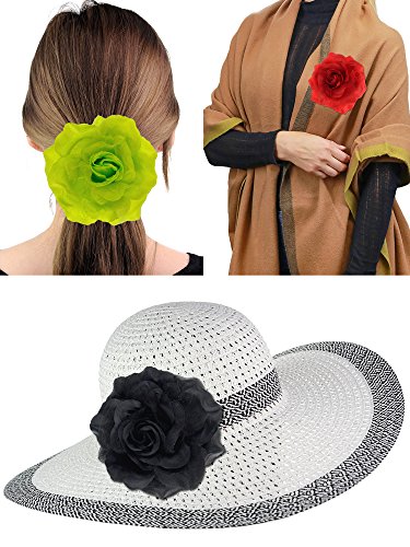 Image of Women's Multifunction Rose Flower Sheer Petal Brooch Pin Hair Tie Clip