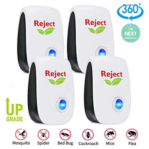 Repelente Ultrasónico Mosquitos 2019 Control de Plagas para Las Moscas, Cucarachas, Arañas, Hormigas, Ratas y Ratones, Insectos Antimosquitos Eléctrico Extra Fuerte para Interiores (4-Pack) (B)