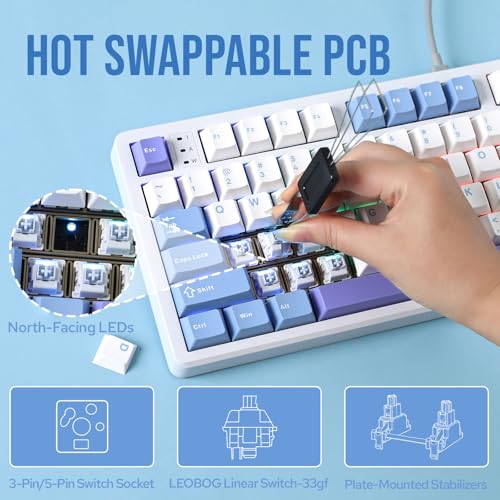 Image of MechLands LEOBOG Hi98 Aluminum Alloy Wired Gaming Keyboard, 98% Hot Swappable Custom Keyboard, Programmable Gasket-Mounted Mechanical Keyboard with FR4 Plate, NKRO, RGB for Win /Mac /Linux (White)