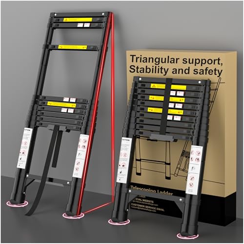 Image of Telescoping Ladder, 10.5 FT 330 Lbs Aluminum Extension Ladder, Black | Telescopic, Collapsible & Adjustable, Compact Retractable Ladder for House, Roof, RV & Travel Trailer