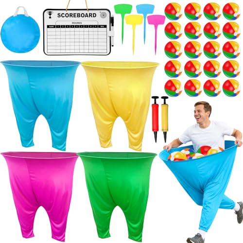 Granny Pants Yard Game Granny Pants Outdoor Party Game with 4 Pants 20 Bouncy Balls 4 Stakes and 1 Storage Bag for Large Group Team Relay Family Birthday Party Gift School Carnival Activities