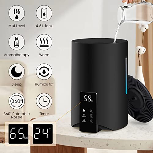Cool And Warm Humidifiers For Bedroom Large Room, Top Fill 4.5L Quiet Smart Ultrasonic Humidifier For Babies Nursery, Plants & Whole House Built-In Humidity Sensor Essential Oil Diffuser 360°Nozzle #TOP2