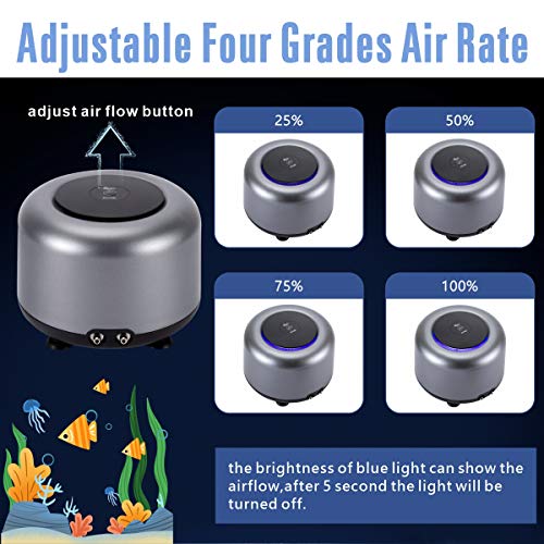 Aqqa Aquarium Air Pump,5W 10W Powerful 2 Outlets,Fashion Ultra-Quiet Energy-Saving Oxygen Pump Adjustable 4 Airflow Rate Grades,Freshwater And Marine Fish Tank 5W (Up To 300 Gallon) #TOP2