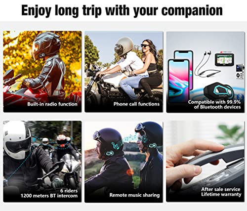 Freedconn T-Max Pro V5.0 Motorcycle Helmet Bluetooth Intercom Headset Communication Systems Kit With Dsp/Cvc Noise Cancellation, 1200M 6 Riders Group Helmet Intercom With Fm Radio For Atv/Dirt Bike #TOP4