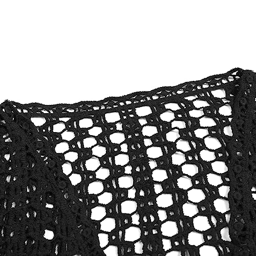 Casual Lightweight Long Sleeve Cardigan Loose Soft Drape Open Front Crochet Sweater Coverups Black2