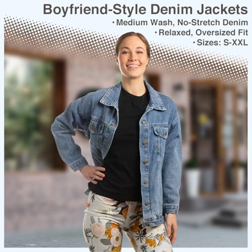 Women’s Oversized Denim Jacket Light Blue Vintage Jean Jacket Long Sleeve Casual Coat S - 2XL4