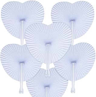 24 Pack Folding Fans Paper Fans Heart Shaped Assortment with Plastic Handle for Wedding Favor Party Bag Filler, White