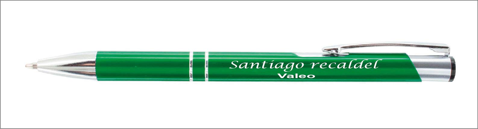 regalo grabado 24 Bolígrafos Metálicos Personalizados con Texto Individual | Pack de 24 bolígrafos metálicos con grabado láser individual en primera línea y común en segunda. Tinta azul tipo jumbo.