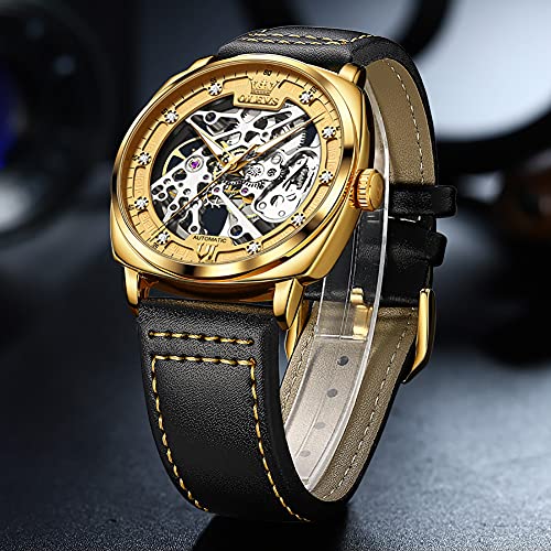 Image of OUPINKE Mens Watches Automatic Skeleton Mechanical Watches for Men Self Winding Luxury Fashion Leather Strap Steampunk Style Luminous Waterproof Men Wrist Watches