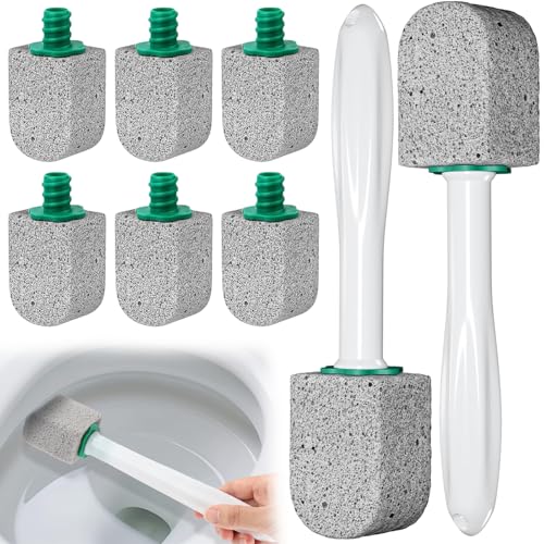 Pumice Stone Toilet Bowl Cleaner, 8 PCS Bathroom Accessories with 2 Handles and 6 Pumice Stone, Pumice Stone for Cleaning for Remove Hard Water Stains, Rust & Lime from Toilet, Tub, Tile, Grill & Pool